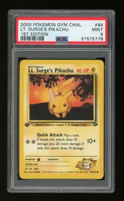 POKEMON Gym Challenge 1st Edition LT. SURGE'S PIKACHU 84/132 PSA 9 MINT Free S/H - Image 1