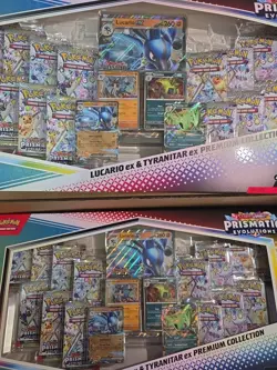 2 x Pokemon Prismatic Evolutions Lucario EX and Tyranitar EX Premium Collection - Image 3