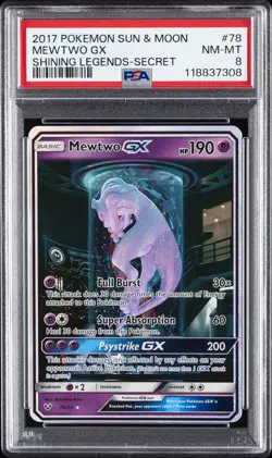 2017 POKEMON SUN & MOON SHINING LEGENDS SECRET #78 MEWTWO GX PSA 8 - Image 1