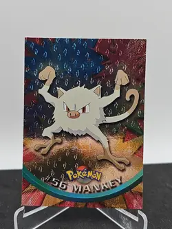 1999 Topps Pokemon Tv Animation #56 Mankey Black Logo Foil Set Break - Image 1