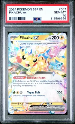 2024 POKEMON SSP EN-SURGING SPARKS #057 PIKACHU EX PSA 10 - Image 1