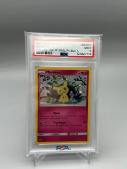 Mimikyu Pokemon Sun & Moon Team Up Black Star Promo Cosmos Holo SM163 PSA 9 - Image 1