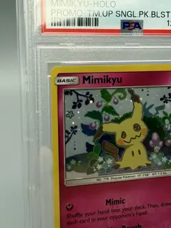 Mimikyu Pokemon Sun & Moon Team Up Black Star Promo Cosmos Holo SM163 PSA 9 - Image 2
