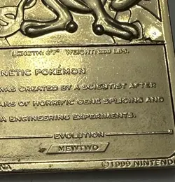 Vintage 1999 Nintendo 23K Gold Plated Pokemon Trading Card - Mewtwo - Image 3