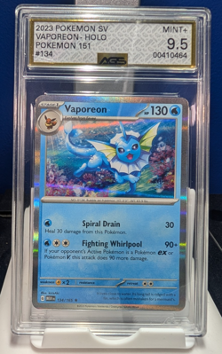 VAPOREON Scarlet & Violet 151 134/165 Holo Pokemon Card 2023 AGS 9.5 Mint+ - Image 1