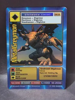 Digimon MetalGreymon DW-01 Rare Holo Card PlayStation Promo Bandai 1999 - Image 1