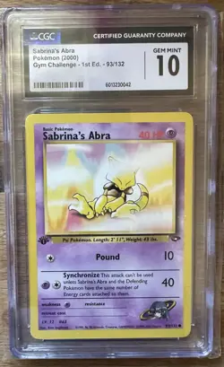 CGC Gem Mint 10 Pokemon Card Gym Challenge 93/132 SABRINA'S ABRA 1st Edition - Image 1