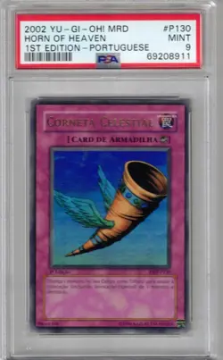HORN OF HEAVEN 1ST EDITION PORTUGUESE 2002 YU-GI-OH MRD P130 PSA 9 - Image 1