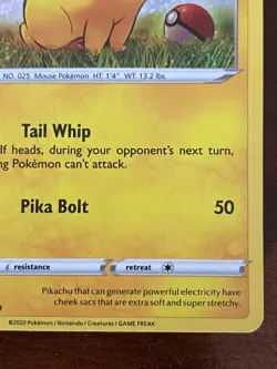 2020 Pikachu Tail Whip Pokemon Card Holographic Foil Unplayed Excellent - Image 4