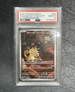 Pokemon TCG Team Rockets Meowth Card 203/182 Destined Rivals PSA 10 - Image 1