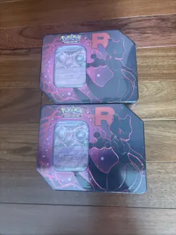 x2 Pokemon TCG Destined Rivals Team Rocket Tin Mewtwo EX NEW SEALED IN HAND! - Image 1