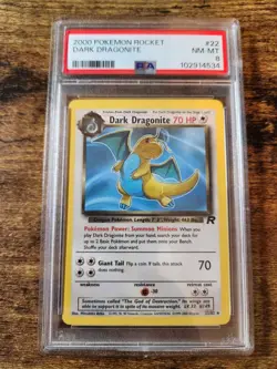 2000 Pokemon Team Rocket TCG Dark Dragonite Rare PSA 8 NM-Mint 22/82 - Image 1
