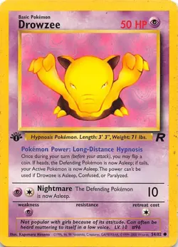 Drowzee 54/82 - 1ST EDITION - TEAM ROCKET - VINTAGE WOTC POKEMON CARD - LP/P - Image 1