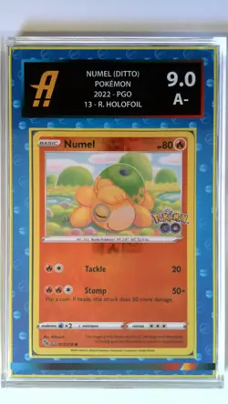 Pokemon Card Ditto (Numel) Unpeeled Pokemon Go Graded Ambr 9.0 Blue Pokeballs - Image 1