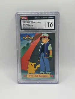 Pokemon Ash Ketchum #TV1 1999 Topps Series 1 Second Print Card CGC 10 - Image 1