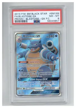 2019 Pokemon SM Black Star Promo SM189 Full Art Blastoise GX PSA 8 - Image 1
