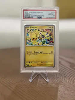 2025 POKEMON GEM MINT #225 PIKACHU PSA 10 BLACK STAR PROMO WORLD CHAMPIONSHIPS - Image 1