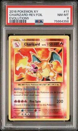 2016 Pokemon XY Evolutions 11 Charizard Reverse Holo Foil - PSA 8 - Image 1