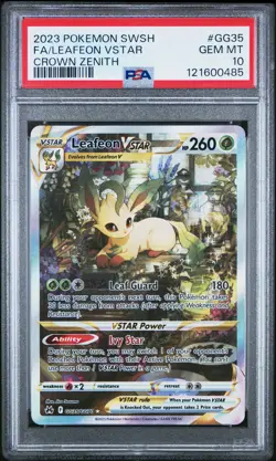 2023 POKEMON SWORD & SHIELD CROWN ZENITH #GG35 FULL ART/LEAFEON VSTAR PSA 10 - Image 1