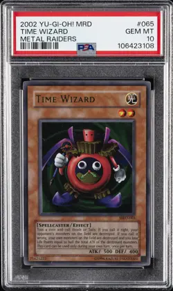 2002 YU-GI-OH! MRD-METAL RAIDERS #065 TIME WIZARD PSA 10 - Image 1