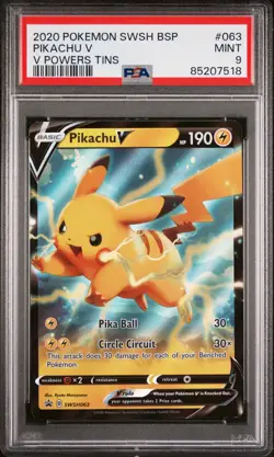 2020 POKEMON SWSH BLACK STAR PROMO V POWERS TINS #063 PIKACHU V PSA 9 - Image 1