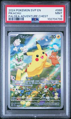 2024 POKEMON SVP EN-SV BLACK STAR PROMO PALDEA ADVENTURE CHEST PIKACHU PSA 9 - Image 1
