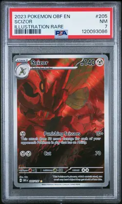 2023 POKEMON OBF EN-OBSIDIAN FLAMES ILLUSTRATION RARE #205 SCIZOR PSA 7 - Image 1