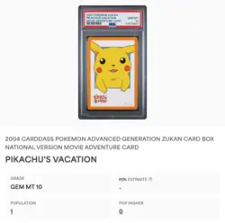 PSA 10 GEM MINT Pikachu's Vacation Carddass Zukan Movie Adv. Card Pokemon POP 1 - Image 2