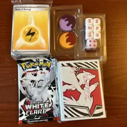 NEW Pokemon TCG 10 white flare Card Booster Pack Sealed ETB 65 Sleeves Energy - Image 1