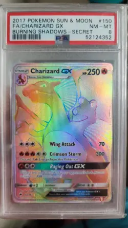 Rainbow Charizard GX Burning Shadows Secret Rare Card PSA 8 150/147 - Image 1