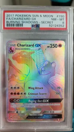 Rainbow Charizard GX Burning Shadows Secret Rare Card PSA 8 150/147 - Image 3