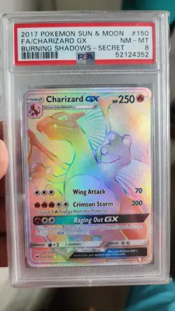 Rainbow Charizard GX Burning Shadows Secret Rare Card PSA 8 150/147 - Image 4
