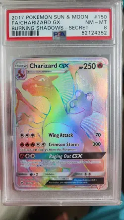 Rainbow Charizard GX Burning Shadows Secret Rare Card PSA 8 150/147 - Image 5