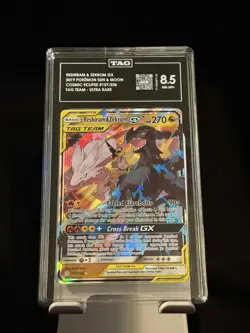 2019 POKEMON COSMIC ECLIPSE 157 RESHIRAM & ZEKROM GX 157/236 TAG 8.5 NM MT+ - Image 1