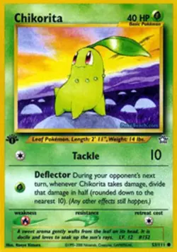 Damaged, English Pokemon Regular Chikorita - 53/111 - Common - 1st Edition Neo G - Image 1