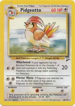 Heavily Played, English Pokemon Regular Pidgeotto - 28/130 - Rare - Unlimited Ed - Image 1