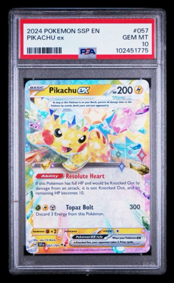 PIKACHU Ex 057/191 Pokemon Sv08: Surging Spark's SSP Double Rare *PSA 10 GEM MT - Image 1