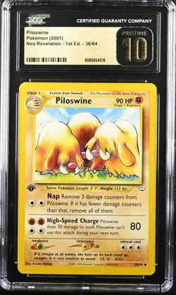 CGC Pristine 10 Piloswine 1st Edition Neo Revelation 2001 Pokemon Card #36 - Image 1