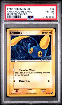 PSA 8 Chinchou Reverse Holo 53/115 Unseen Forces 2005 Pokemon Card - Image 1