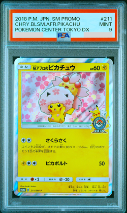PSA 9 Pikachu Cherry Bloosom Afro 211/SM-P Japanese Pokemon Center Promo Card - Image 1
