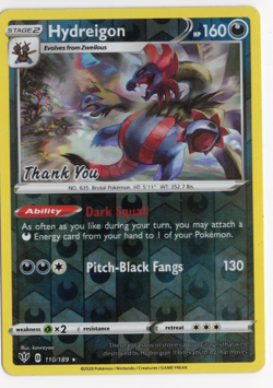 Hydreigon 110/189 THANK YOU STAMPED Reverse Holo Pokemon Card - Image 1