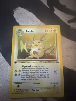 Pokemon Raichu 14/62 Holo Rare Fossil 1st Edition Card LP - Image 1
