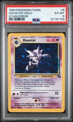 Pokemon Haunter Fossil Holo Rare #6 INK STAIN MISPRINT ERROR 6/62 PSA 6 EX Mint - Image 1