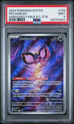 2024 POKEMON SHROUDED FABLE POKEMON CENTER ETB PROMO #129 PECHARUNT PSA 9 - Image 1