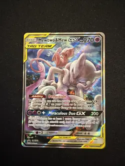 Mewtwo and Mew GX SM191 LP with 1 ding - Sun and Moon Promo Pokemon - Image 1