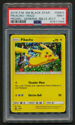 Pikachu SM04 Black Star Promo Holo Pokemon 2016 SM General Mills 2017 PSA 9 MINT - Image 1