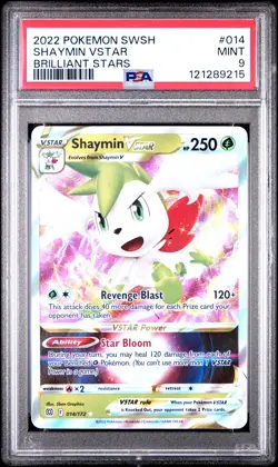 2022 POKEMON SWORD & SHIELD BRILLIANT STARS #014 SHAYMIN VSTAR PSA 9 - Image 1