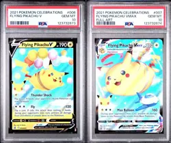 SEQUENTIAL PSA 10 Flying Pikachu V 006 & VMAX 007/025 Celebrations 2021 Pokemon - Image 1