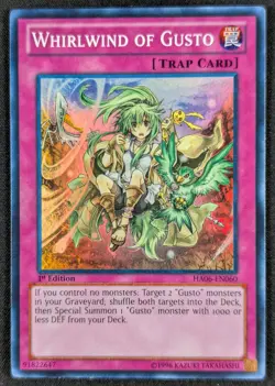 Whirlwind of Gusto 1996 1st Edition Super Rare Holo Yugioh Card HA06-EN060 (NM) - Image 1