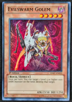 Evilswarm Golem 1996 1st Edition Super Rare Holo Yugioh HA07-EN053 (NM) - Image 1